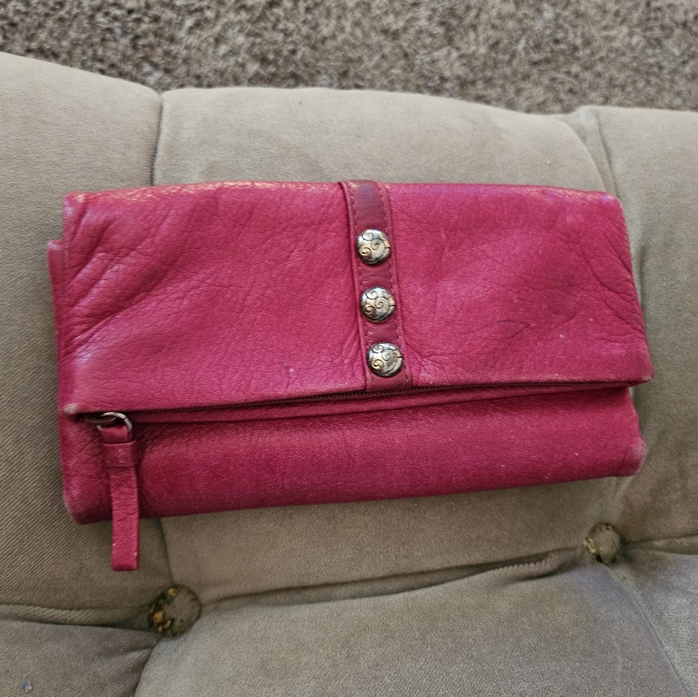 Brighton Nolita Shimmer Leather Fold Over Wallet with Silver Accent Studs